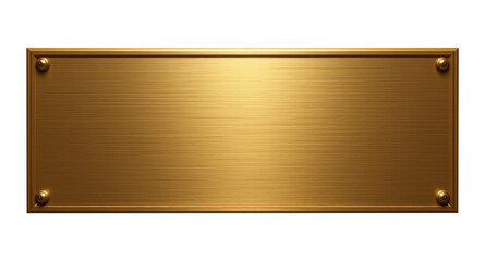 Golden Blank Metal Nameplate or Plaque Cut Out Isolated on Transparent PNG Background.