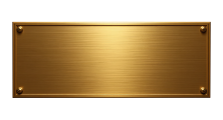 Golden Blank Metal Nameplate or Plaque Cut Out Isolated on Transparent PNG Background.