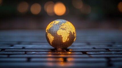 Illuminated globe on a dark surface