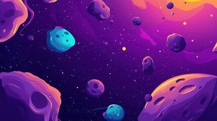 Fototapeta premium A vibrant digital illustration of asteroids floating in space.