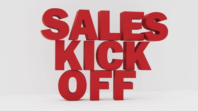 Sales kick-off letters falling and landing on top of each other. Red text over white background.