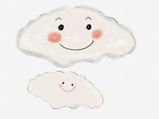 Set of smiling clouds hand drawn in cute style