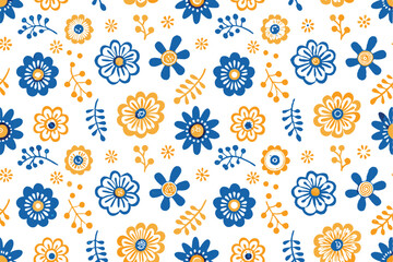 Colorful cute hand drawn flower seamless pattern background blossom, love, vintage, textile,  fashion, contemporary, feminine  design.