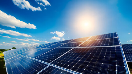 Clean energy solution showcasing solar panels capturing sunlight on a bright sunny day in a clear blue sky 