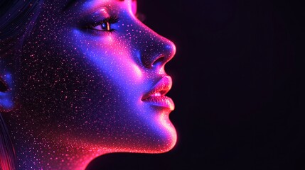 Radiant Woman, Glowing Neon Portrait of excellence in splendor beyond compare with grace in style