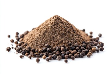 Black pepper powder isolated on white background. AI generated illustration.