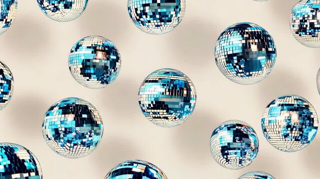 Set of blue and silver disco balls with blings. Retro music party shining spheres. Mirror balls for nightclub discotheque in 70s 80s 90s vintage style