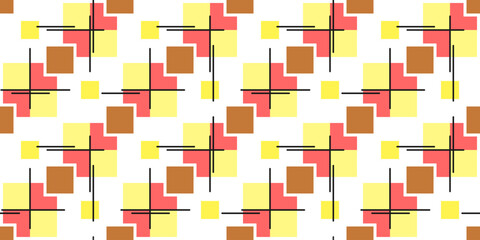 Multicolored squares and black intersecting lines on a white background. Vivid abstract endless texture with geometric ornament. Vector seamless pattern for wrapping paper, giftwrap, surface texture