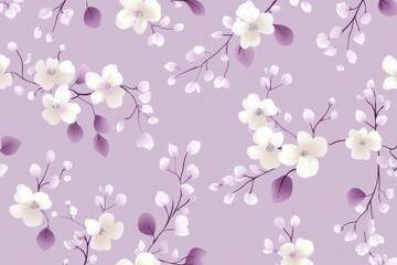 Fototapeta premium Floral pattern design featuring elegant white blooms soft purple background digital art aesthetic ambiance close-up view nature inspired