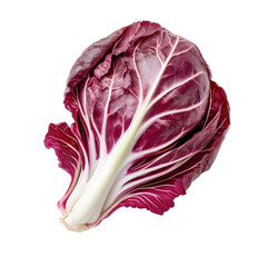 Obraz premium Fresh red radicchio slice on a Transparent background showcasing vibrant color and texture details, slice fresh red radicchio isolated on PNG background