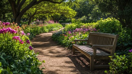 Obraz premium Dallas Arboretum Scene: Lush Garden Park with Blooming Flowers and Tranquil Paths