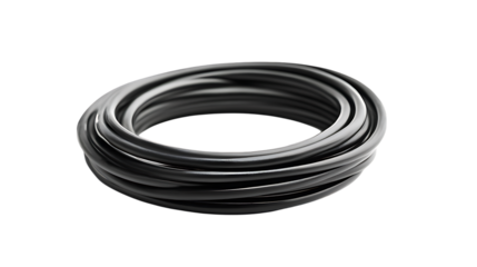 Black electric cables with copper ends on white or transparent background.