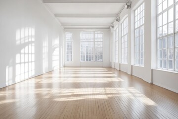 Fototapeta premium Empty, bright, modern space with large windows