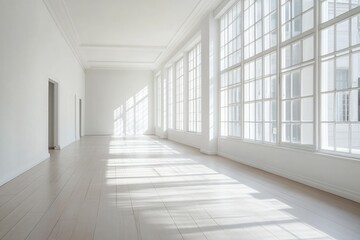 Obraz premium Spacious, sunlit empty hall with large windows