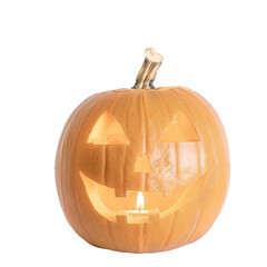 Lighted Halloween Pumpkin with Classic Carved Face and Flickering Candle Inside