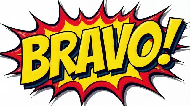 BRAVO speech explosion pop art bubble exclamation cloud isolated on a white background