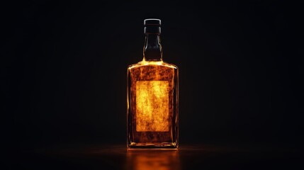 Whiskey bottle with empty label on dark background and moody lighting setup
