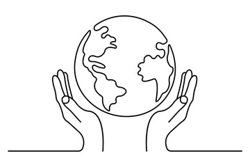 Earth globe continuous one line drawing of isolated outline vector illustration