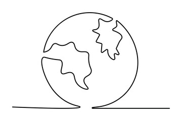 Earth globe continuous one line drawing of isolated outline vector illustration