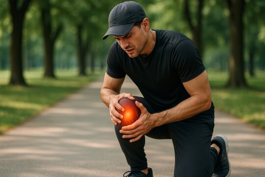 Injury to an athlete during outdoor training while holding a sports ball in a park setting, highlighting the importance of injury management and self-care