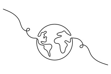 Earth globe continuous one line drawing of isolated outline vector illustration