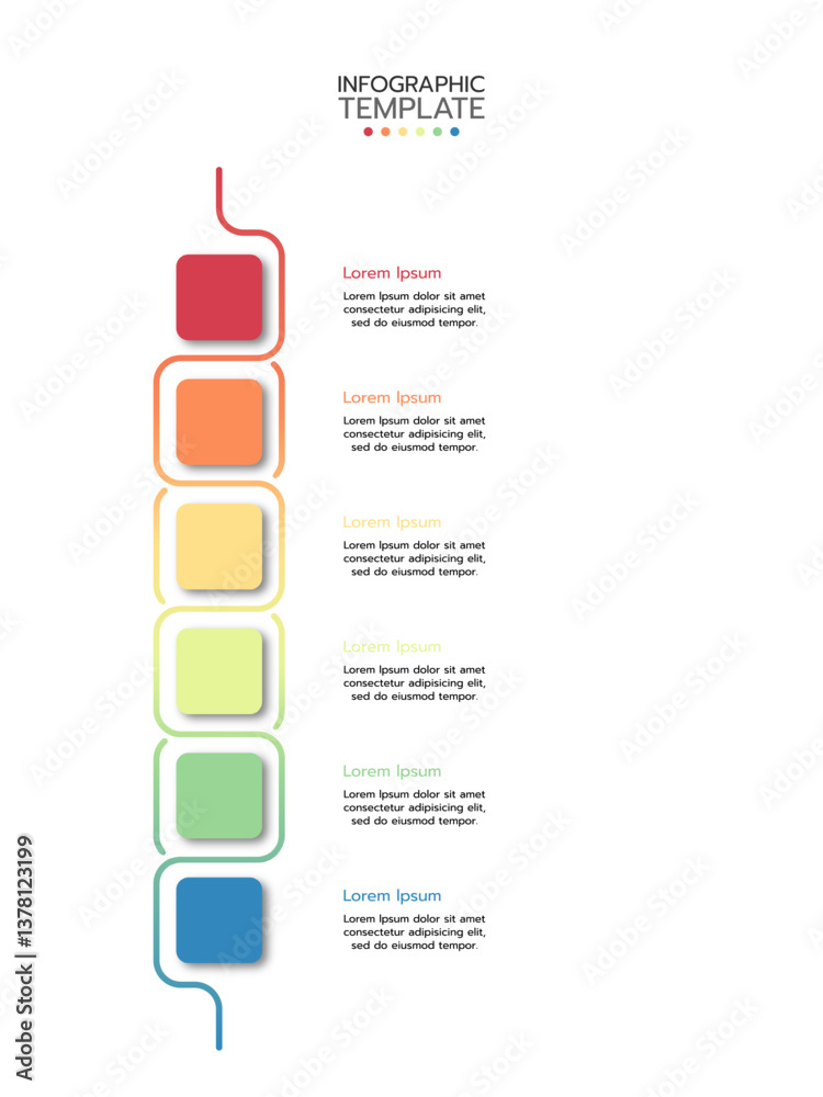 Wall mural 6 circular elements placed in vertical row. concept of 6 successive steps of project development pro