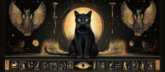 Egyptian Black Cat Deity Scene