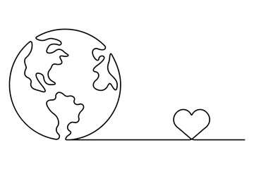 Earth globe continuous one line drawing of isolated outline vector illustration