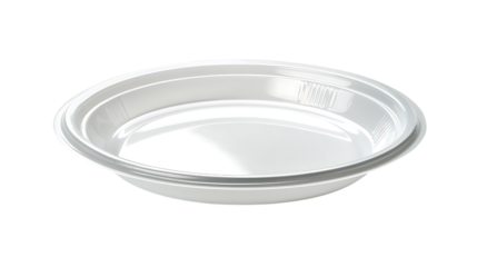 Empty round plastic plate isolated white or transparent background.