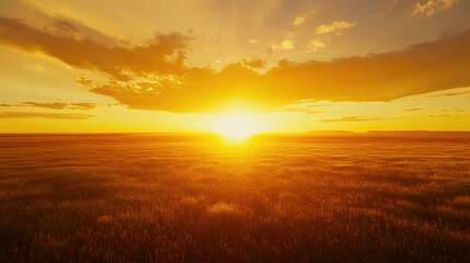 Golden Sunset over Vast Grassland Horizon