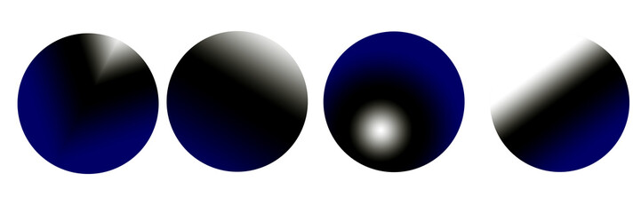 Circular Gradient Shapes with Shiny Highlights and Dark Shadows Lighting Effects in Black White and Deep Blue Shades, Backdrop For Abstract Modern Design on transparent background
