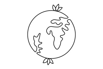 Earth globe continuous one line art with black and white background