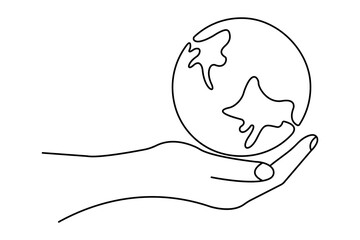 Earth globe continuous one line art with black and white background