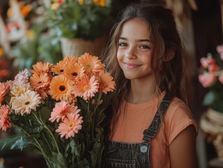 Naklejka premium Happy family moments celebrating love and togetherness at home with flowers
