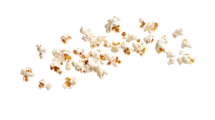Scattered popcorn kernels isolated on white or transparent background.