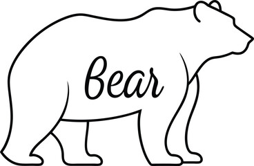 Standing Bear Silhouette with Word Bear, Wildlife Outline on Transparent Backdrop