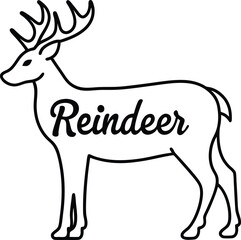 Reindeer Outline with Antlers and 'Reindeer' Text on White