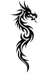 Black tribal dragon tattoo vector illustration with a bold silhouette design