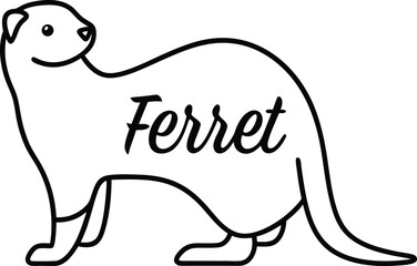 Isolated Outlined Ferret on Transparent Background, Cartoon Animal Line Art