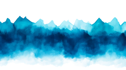 Watercolor mountain landscape in blue tones, cut out transparent