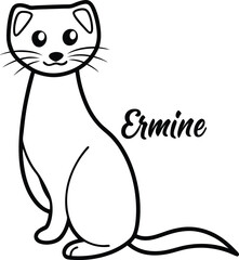 Cartoon Ermine Sitting Isolated on Transparent Background Minimalist