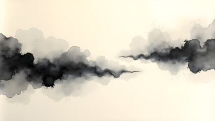 Serene Japanese Ink Wash Painting Background with Black and Gray Flowing Strokes