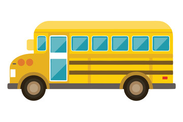 Isolated Cartoon Yellow School Bus with Detailed Windows, Wheels and Door