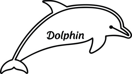 Minimalist Outline Dolphin with Fin and Tail on Transparent