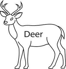 Deer Elegant Outline of Stag with Antlers on Transparent Background