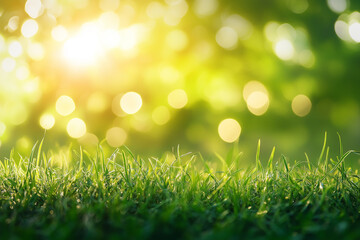 Obraz premium Spring Grass Background with Sunlight – Blurred Nature Scene with Copy Space for Design and Branding