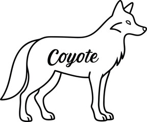 Minimalist Coyote Outline Silhouette with the word Coyote Inside, Transparent