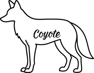 Coyote Outline Vector, Standing Full Body Silhouette on Transparent Background