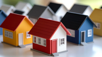 Colorful small house models create vibrant display, showcasing various designs and styles