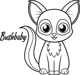 Cartoon Bushbaby Outline with Large Eyes on Transparent Background